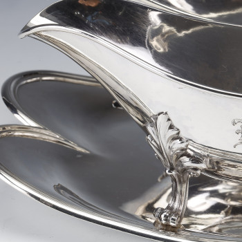 Goldsmith Odiot - Double Sauceboat On Tray In Sterling Silver Late Nineteenth