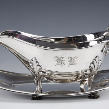 Goldsmith Odiot - Double Sauceboat On Tray In Sterling Silver Late Nineteenth