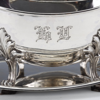 Goldsmith Odiot - Double Sauceboat On Tray In Sterling Silver Late Nineteenth