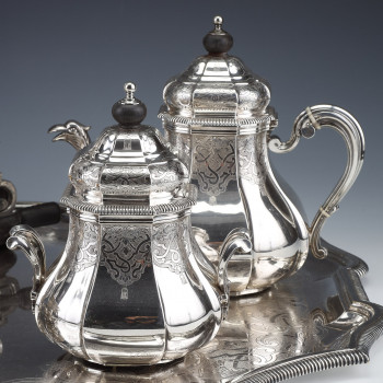 A. AUCOC - TEA/COFFEE service 6 silver pieces XIXth