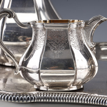 A. AUCOC - TEA/COFFEE service 6 silver pieces XIXth