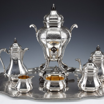 A. AUCOC - TEA/COFFEE service 6 silver pieces XIXth