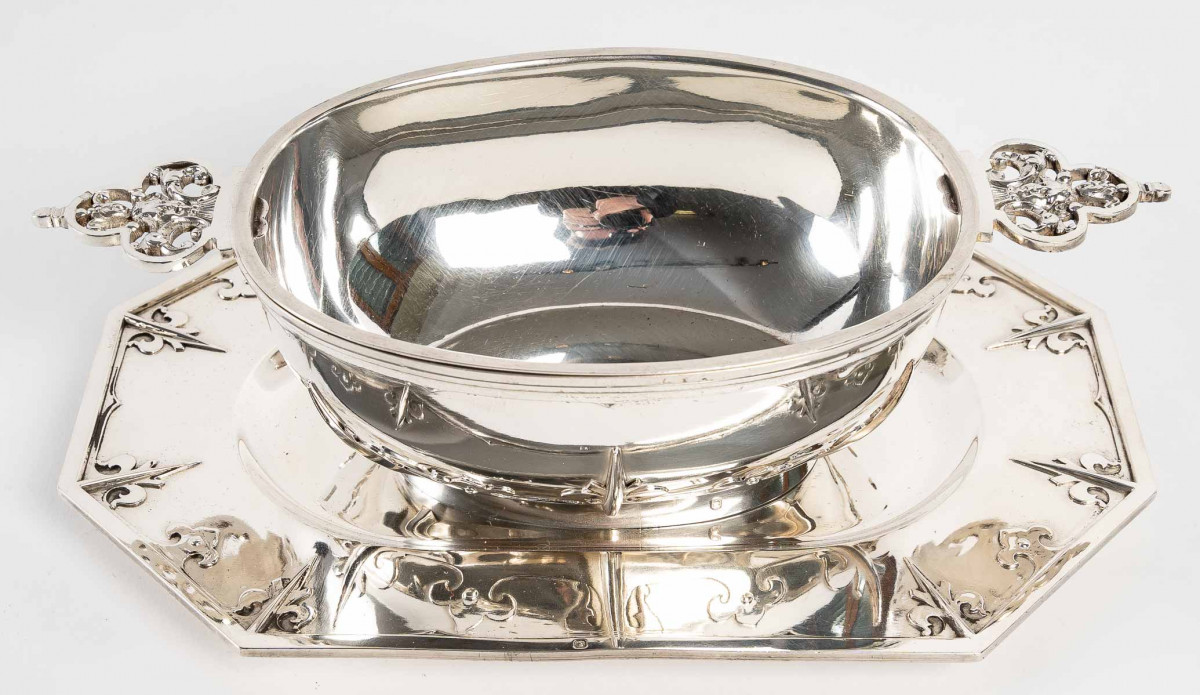 Cardeilhac - Sauce boat on its silver tray Model MASCARONSXIXth