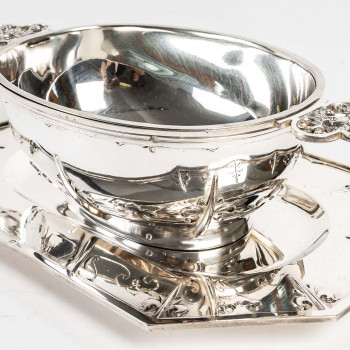 Cardeilhac - Sauce boat on its silver tray Model MASCARONSXIXth