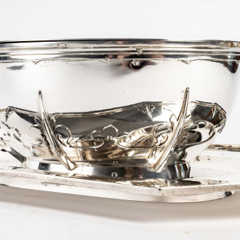 Cardeilhac - Sauce boat on its silver tray Model MASCARONSXIXth