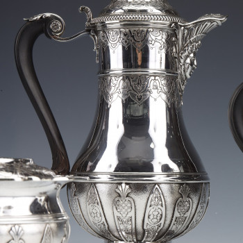 Cardeilhac - Tea and coffee service in sterling silver, 19th century Model LOUIS XIV MASCARONS