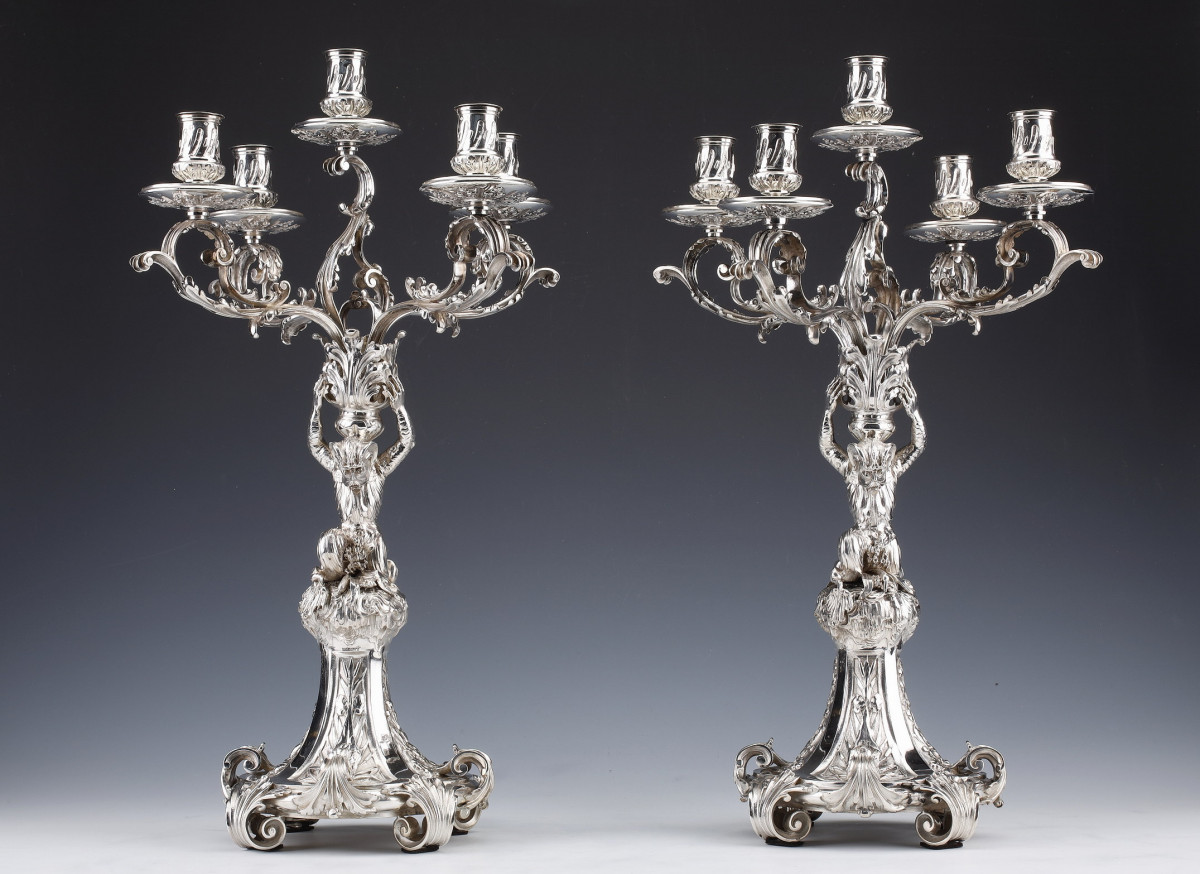 MERITE - Pair of 19th century sterling silver candelabra