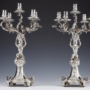 MERITE - Pair of 19th century sterling silver candelabra