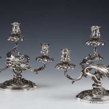 CARDEILHAC - Pair of low candelabras in sterling silver 19th century