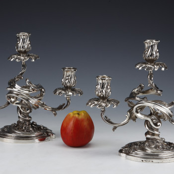 CARDEILHAC - Pair of low candelabras in sterling silver 19th century