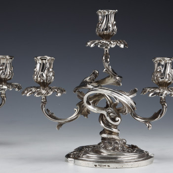 CARDEILHAC - Pair of low candelabras in sterling silver 19th century