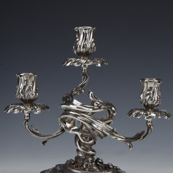 CARDEILHAC - Pair of low candelabras in sterling silver 19th century