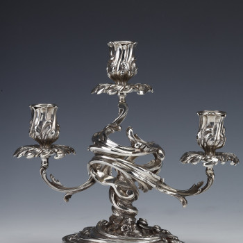 CARDEILHAC - Pair of low candelabras in sterling silver 19th century