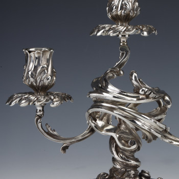 CARDEILHAC - Pair of low candelabras in sterling silver 19th century