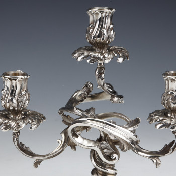 CARDEILHAC - Pair of low candelabras in sterling silver 19th century