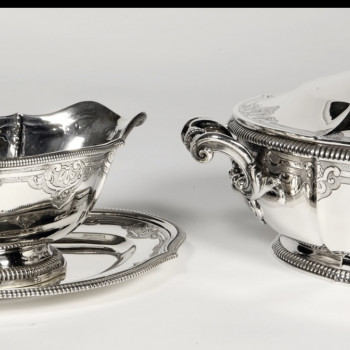 LAPPARRA - Vegetable dish and sauce boat in solid silver circa 19th century