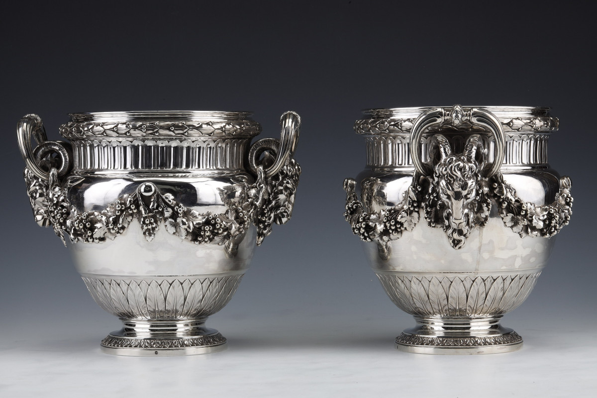 BOIN TABURET - Pair of solid silver wine coolers Louis XVI - 19th century