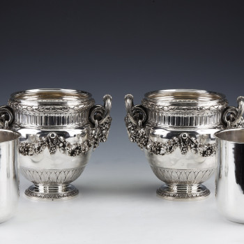 BOIN TABURET - Pair of solid silver wine coolers Louis XVI - 19th century