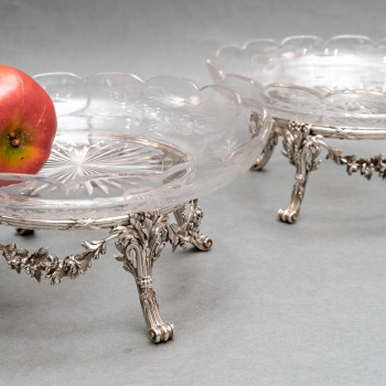 L. LAPAR - Pair of cups in engraved crystal and sterling silver 19th century