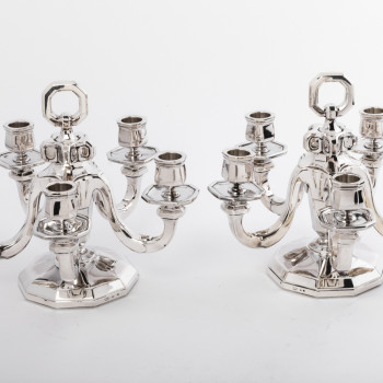 Goldsmith Gustave KELLER - Pair of candelabras in sterling silver, Art Deco period