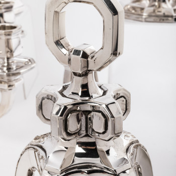 Goldsmith Gustave KELLER - Pair of candelabras in sterling silver, Art Deco period