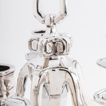 Goldsmith Gustave KELLER - Pair of candelabras in sterling silver, Art Deco period