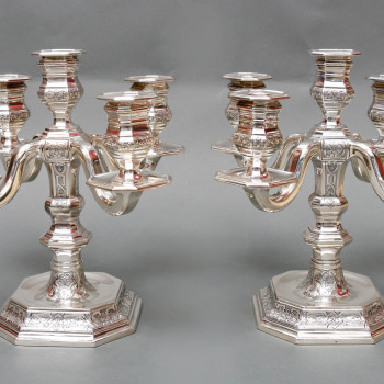 TETARD Frères - Pair of low candelabras in solid silver circa 1930