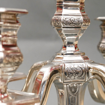 TETARD Frères - Pair of low candelabras in solid silver circa 1930