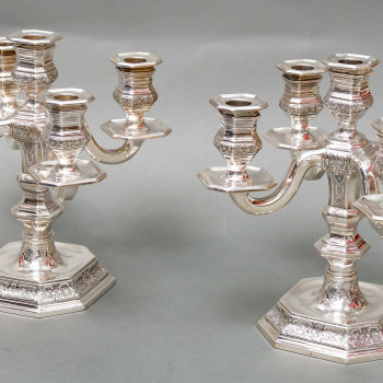 TETARD Frères - Paire de candélabres bas en argent massif circa 1930