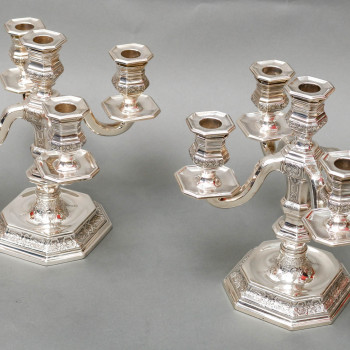 TETARD Frères - Paire de candélabres bas en argent massif circa 1930