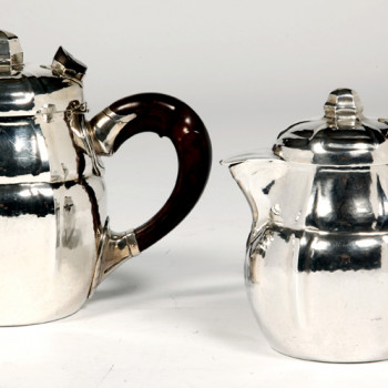 SET OF TWO SILVER TEAPOTS BY THE GOLDSMITH G.LECOMTE XXth