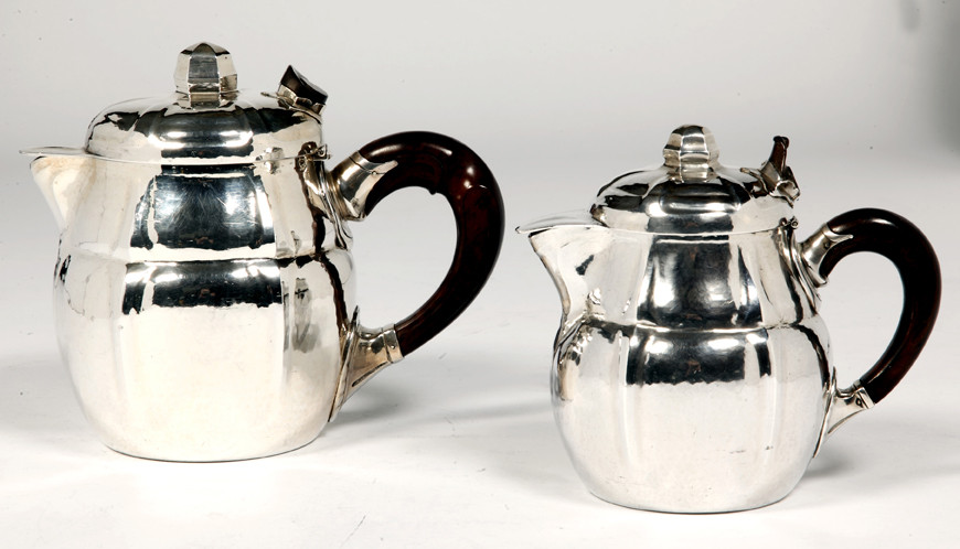 SET OF TWO SILVER TEAPOTS BY THE GOLDSMITH G.LECOMTE XXth