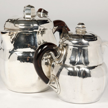 SET OF TWO SILVER TEAPOTS BY THE GOLDSMITH G.LECOMTE XXth