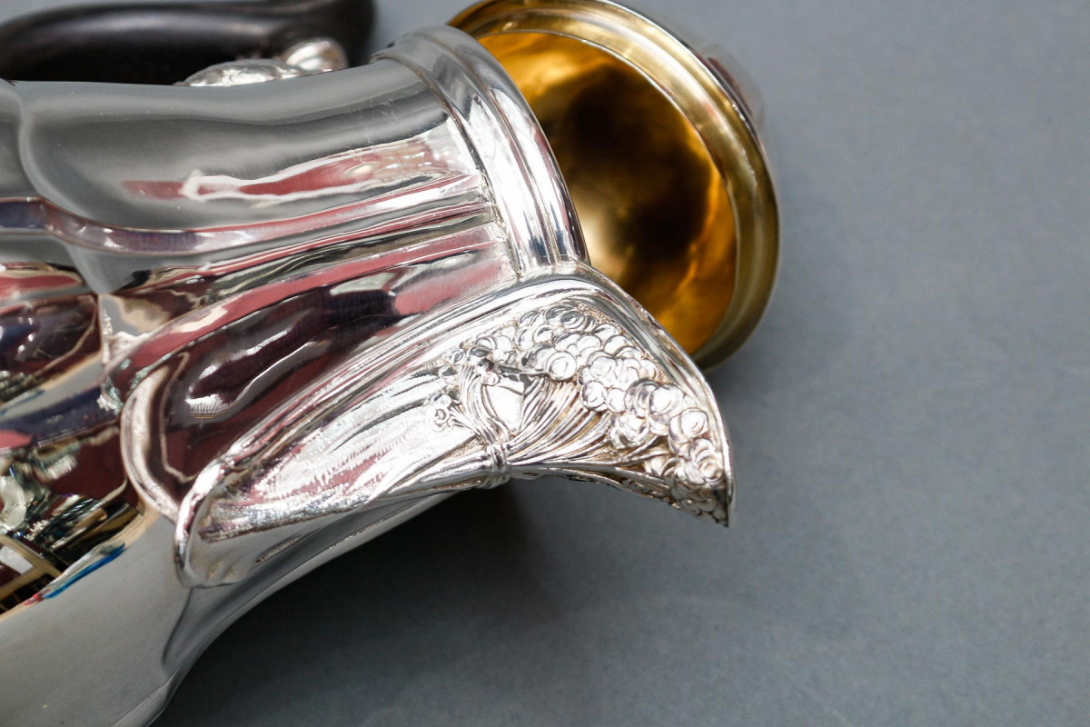 LELIÈVRE (Eugène-Alfred) – Verseuse en argent Massif TIFFANY circa 1880  ART NOUVEAU