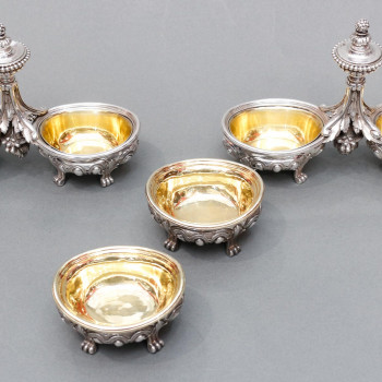 ODIOT - Pair of double salt cellars and two individual 19th century silver
