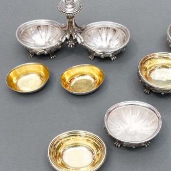 ODIOT - Pair of double salt cellars and two individual 19th century silver