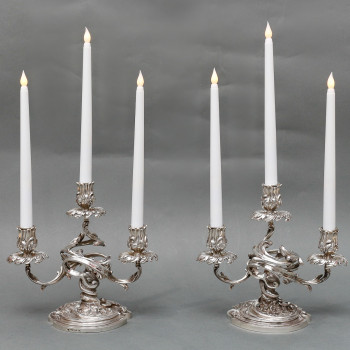 CARDEILHAC - Pair of low candelabras in sterling silver 19th century