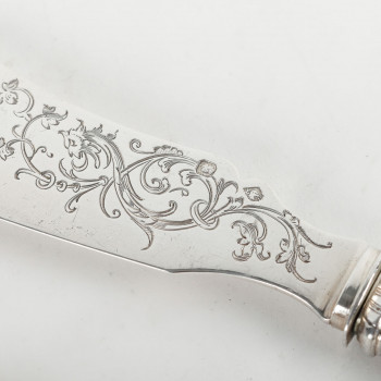 Goldsmith MERITE – 12 solid silver and mother-of-pearl fish cutlery – 19th century