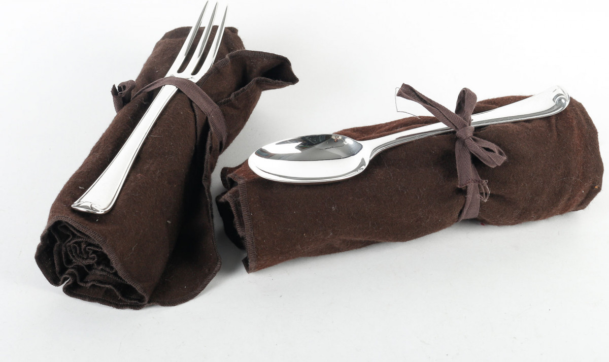 PUIFORCAT – 12 solid silver table cutlery model “Mazarin” 20th century