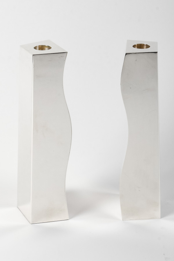 D. GARRIDO - Pair of 20th century constructivism solid silver candlesticks