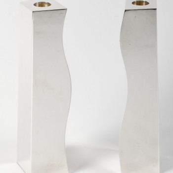 D. GARRIDO - Pair of 20th century constructivism solid silver candlesticks