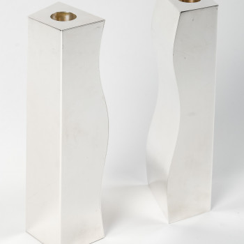 D. GARRIDO - Pair of 20th century constructivism solid silver candlesticks