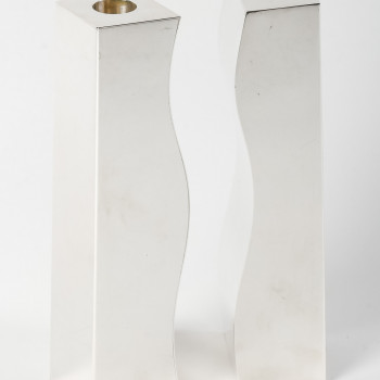 D. GARRIDO - Pair of 20th century constructivism solid silver candlesticks