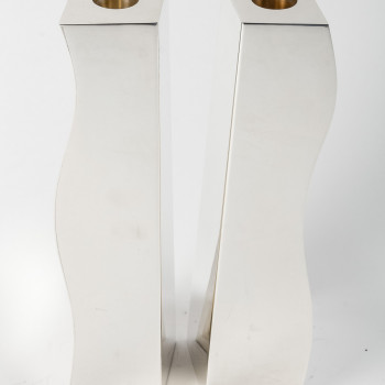 D. GARRIDO - Pair of 20th century constructivism solid silver candlesticks