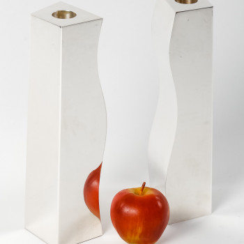 D. GARRIDO - Pair of 20th century constructivism solid silver candlesticks