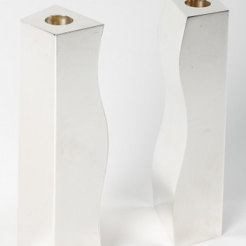 D. GARRIDO - Pair of 20th century constructivism solid silver candlesticks