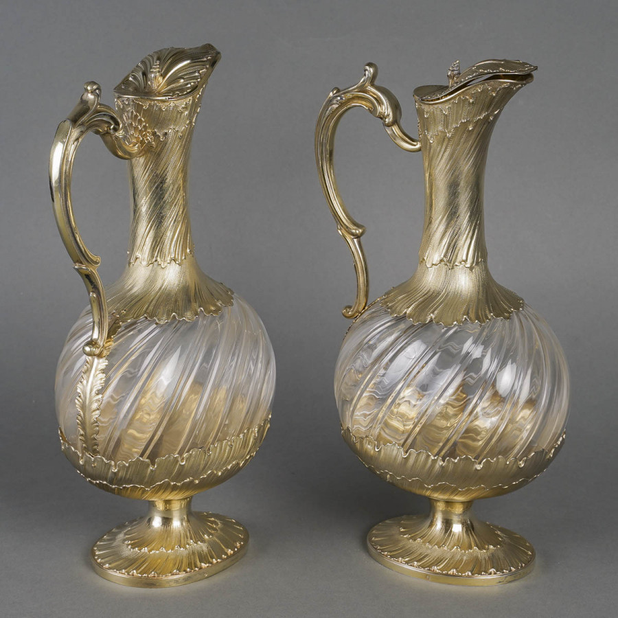 Gustave ODIOT – Pair of crystal and vermeil ewers Circa 1870/1880