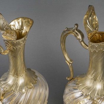 Gustave ODIOT – Paire d’aiguières en cristal et vermeil Circa 1870/1880