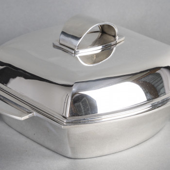 CHRISTOFLE - MODERNIST TUNER ON ITS ART DECO STERLING SILVER TRAY