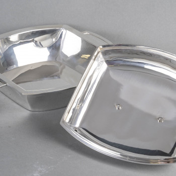 CHRISTOFLE - MODERNIST TUNER ON ITS ART DECO STERLING SILVER TRAY